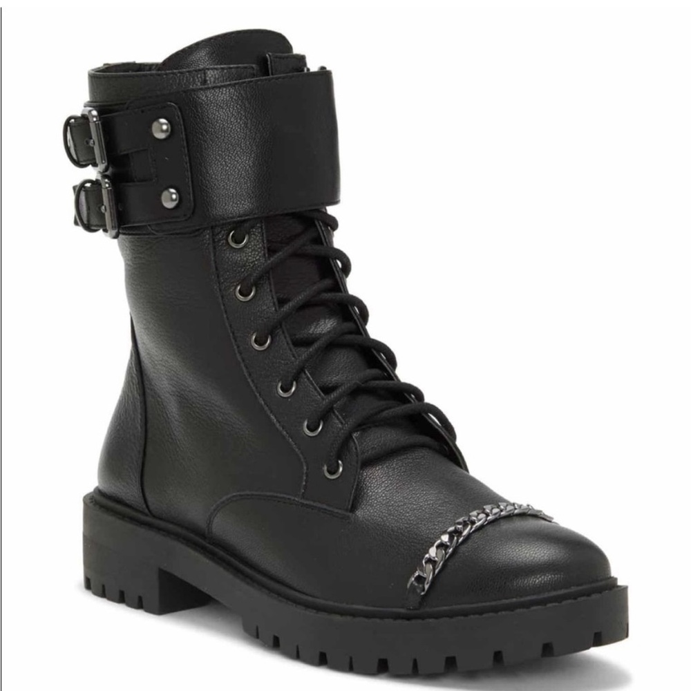 Jessica Simpson NWT Leather Chain Tipped Zip-Up Panel Combat Boots